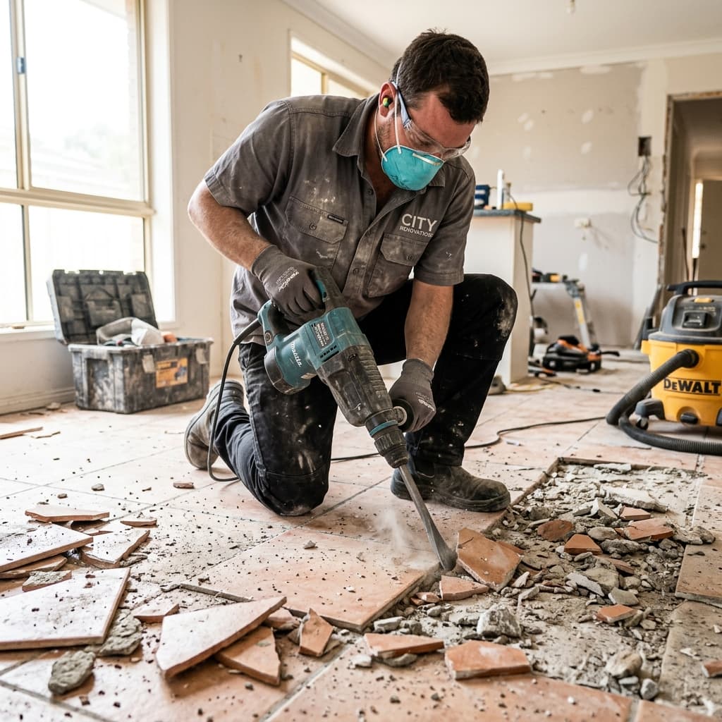Tegelvloer verwijderen in woonhuis